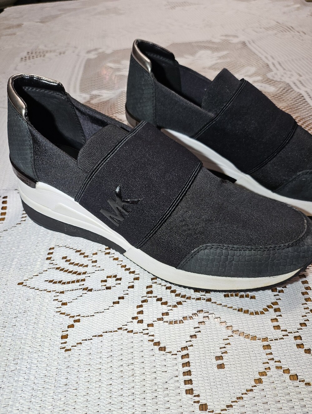 Michael Kors Women’s Size 10 Black Wedge Sneakers Snake Embossed Slip On